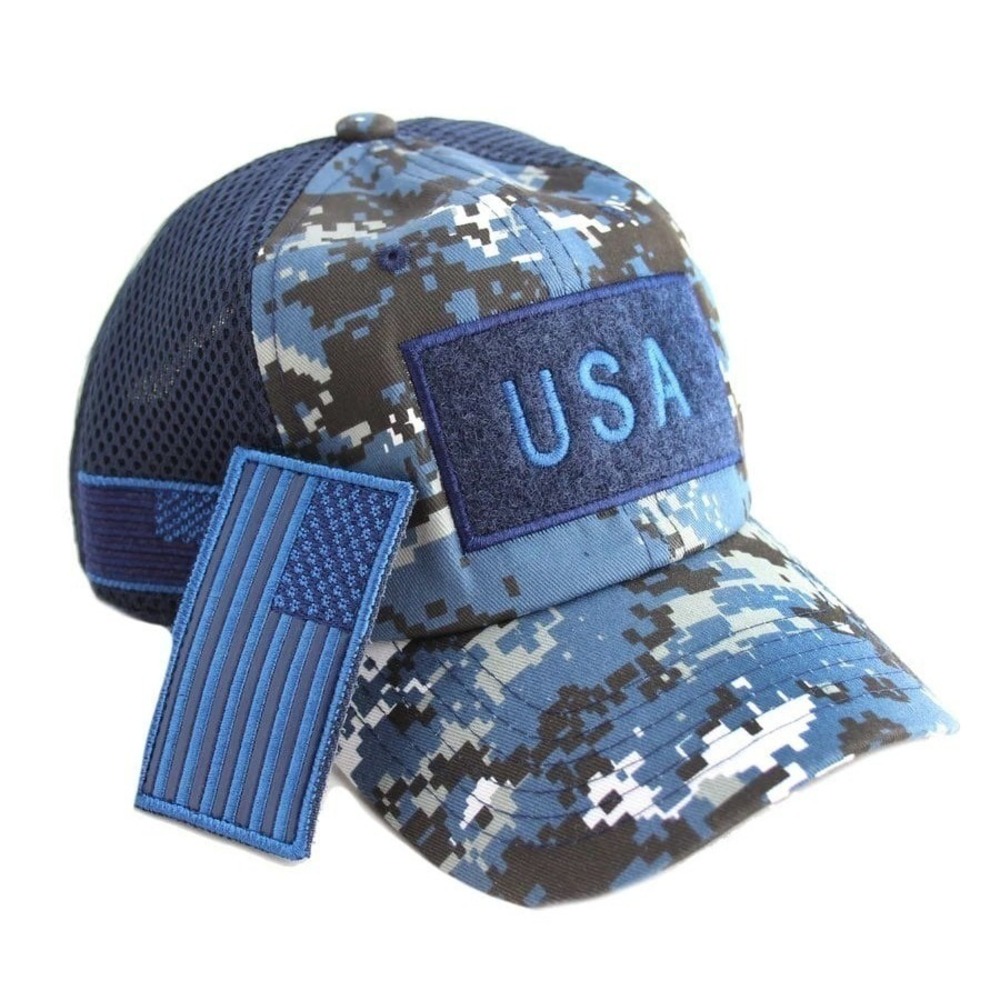 Blue Camo USA Mesh Flag Baseball Cap‎ Removable Patch